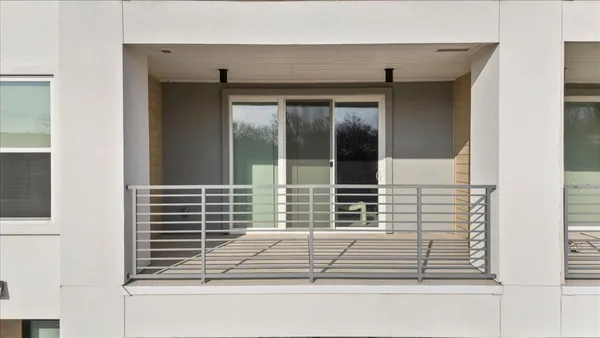 a view of a balcony from door
