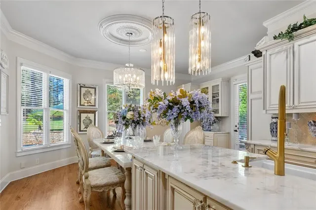 a view of a lake with a yard