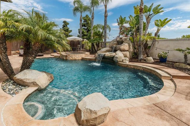 a view of a swimming pool with a yard