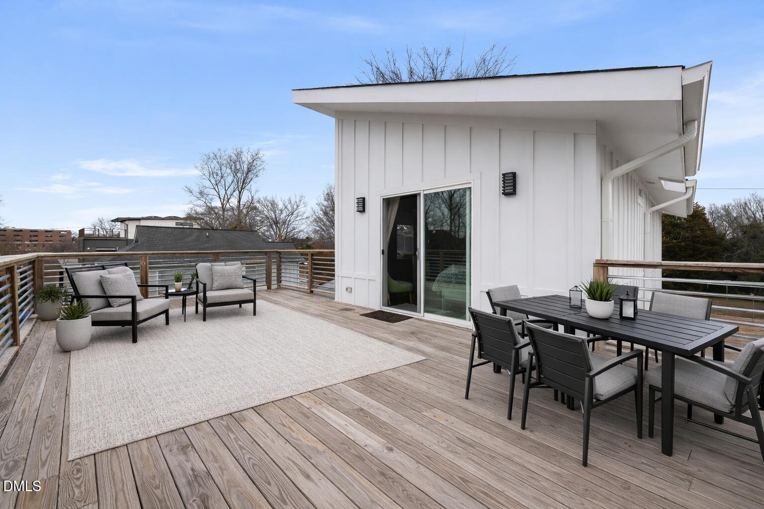 320 South Tarboro Street Raleigh, NC 27610 - Photo 34 of 54 a view of a dinning table and chairs in the roof deck