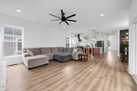a view of deck with mountain view and wooden floor