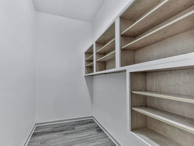 a view of an empty walk in closet
