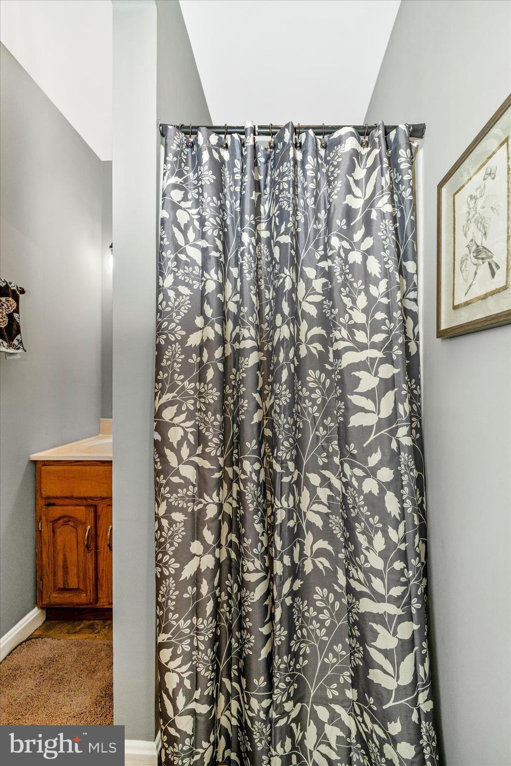 15211 Avery Road Rockville, MD 20855 - Photo 32 of 60 a bathroom with a shower curtain and a shower curtain