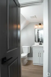 a bathroom with a toilet a sink and mirror