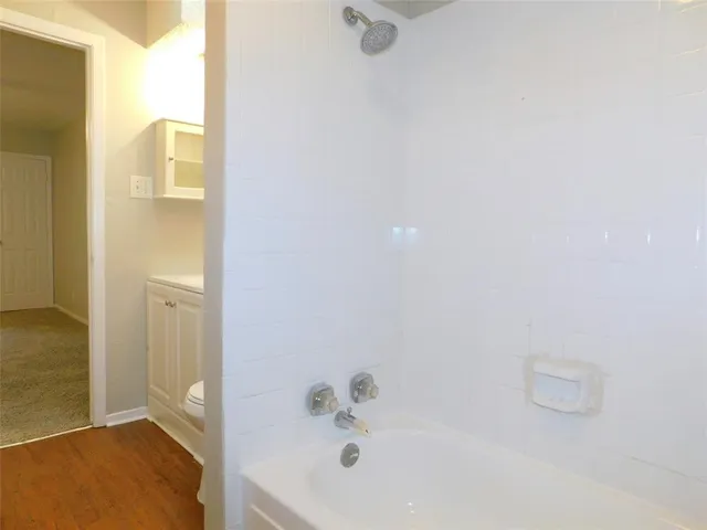 a bathroom with a bathtub