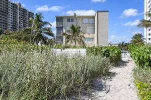 a view of a potted plants in front of building