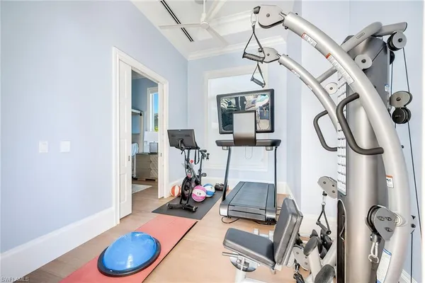 a view of a room with gym equipment