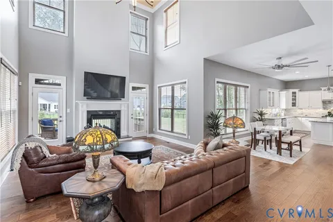 a living room with furniture fireplace and a flat screen tv