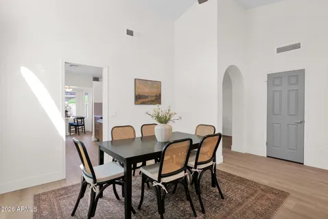 a view of a dining room and livingroom furniture