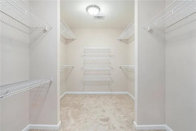 a view of walk in closet with empty racks