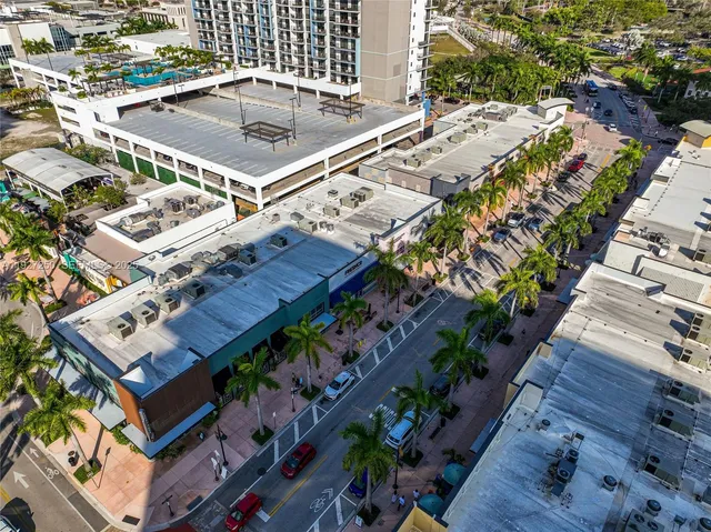 a city view with tall buildings