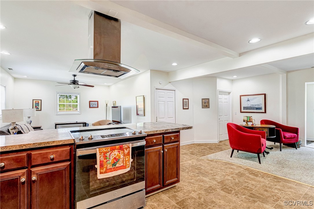 654 Bybee Road Louisa, VA 23093 - Photo 6 of 50 a kitchen with stainless steel appliances granite countertop a stove a sink and a refrigerator