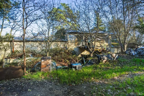 a view of a chairs in a backyard