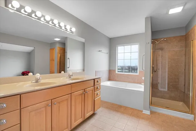 a bathroom with a sink a large mirror and a bathtub