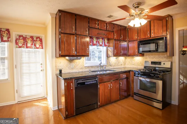 a view of a room with a chandelier
