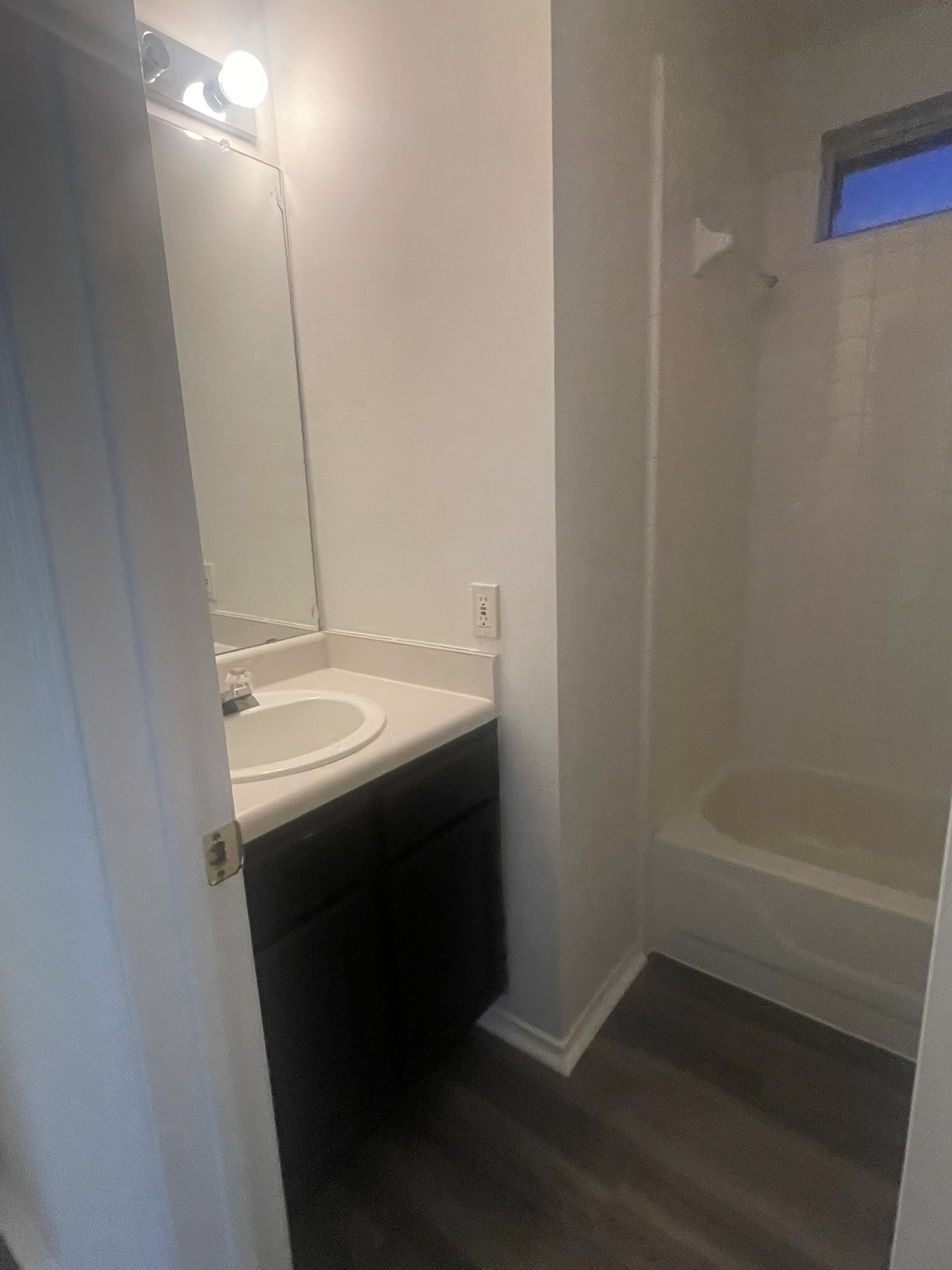 221 Britni Loop Kyle, TX 78640 - Photo 15 of 20 Bathroom with vanity, shower / tub combination, and dark wood-style floors