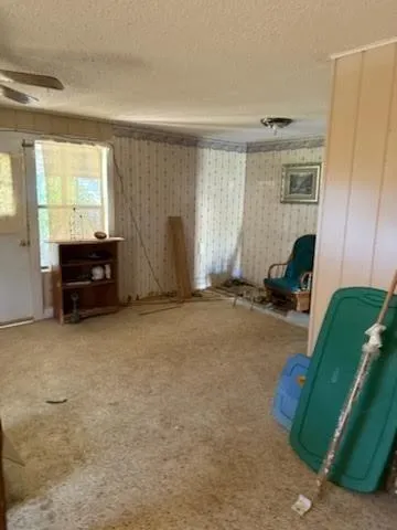 an entryway with a window and a livingroom