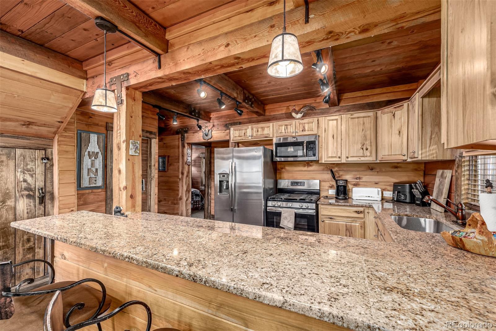 116 Dakota Path Lake George, CO 80827 - Photo 13 of 38 a kitchen with granite countertop a stove and refrigerator