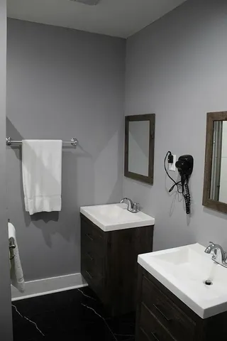 a bathroom with a bathtub