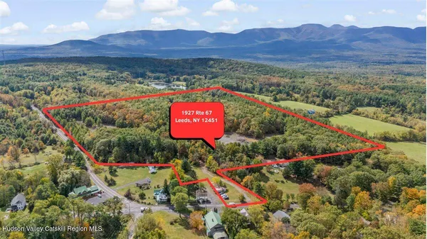 a view of a lush green hillside and a houses