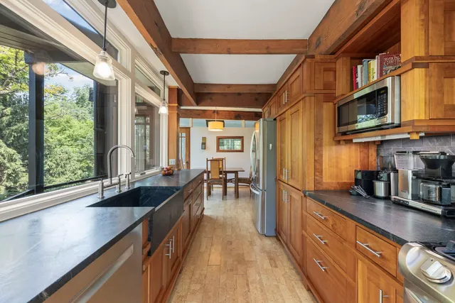 a kitchen with lots of counter top space