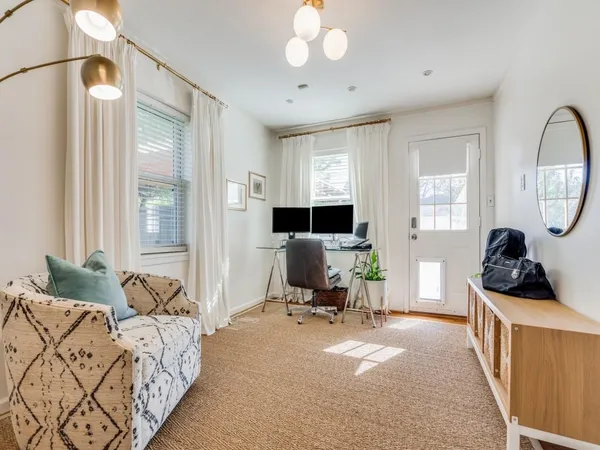 a bedroom with furniture or window and a couch