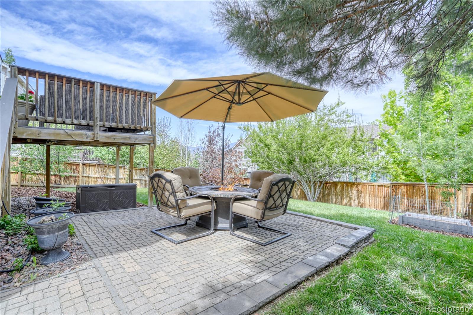 659 Timbervale Trail Highlands Ranch, CO 80129 - Photo 27 of 32 a view of backyard with swimming pool and patio