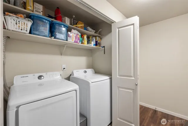 a utility room with dryer and washer