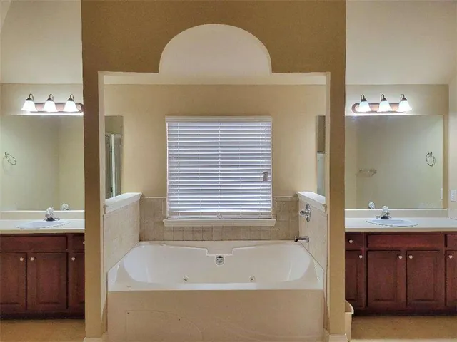 a bathroom with a bathtub