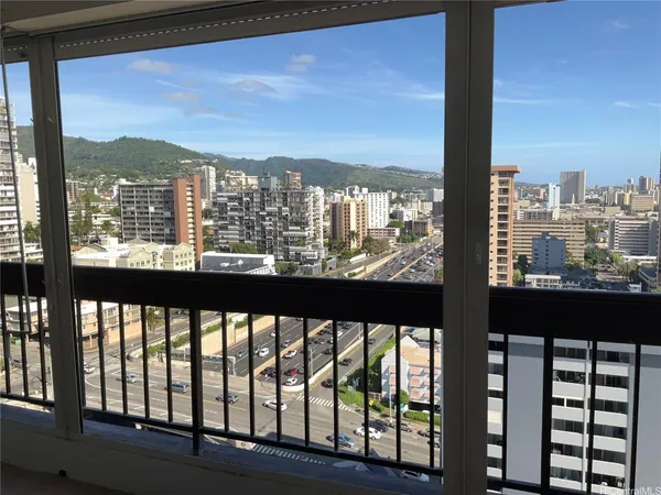 a city view from a window