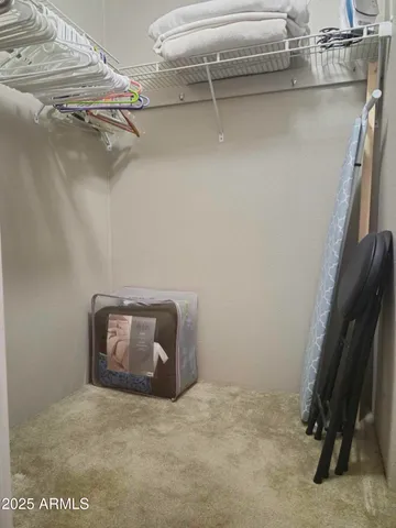 a view of a room with racks on the wall