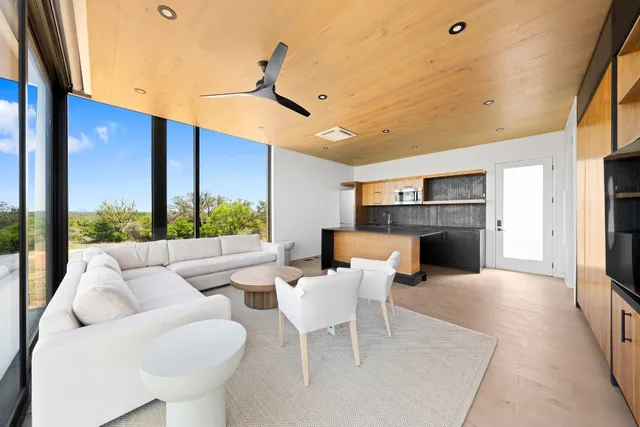 a view of a balcony with ocean view