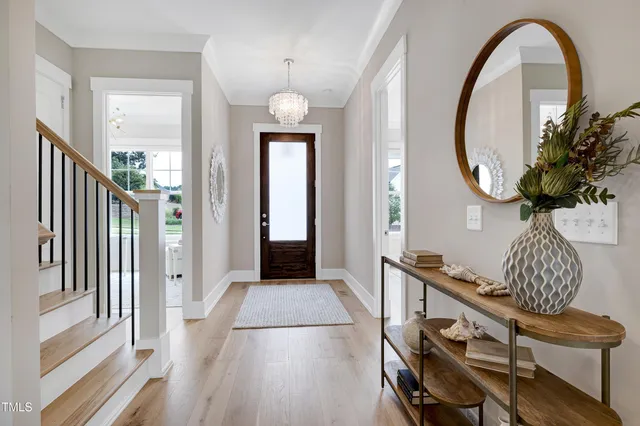 a view of a livingroom with furniture and wooden floor
