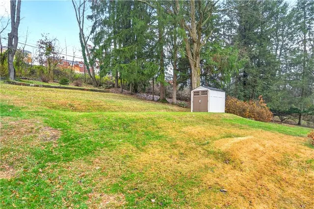 a view of a house with backyard and garden