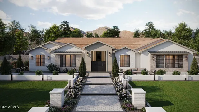 a front view of a house with garden