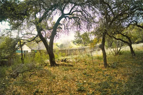 a view of open space with large trees