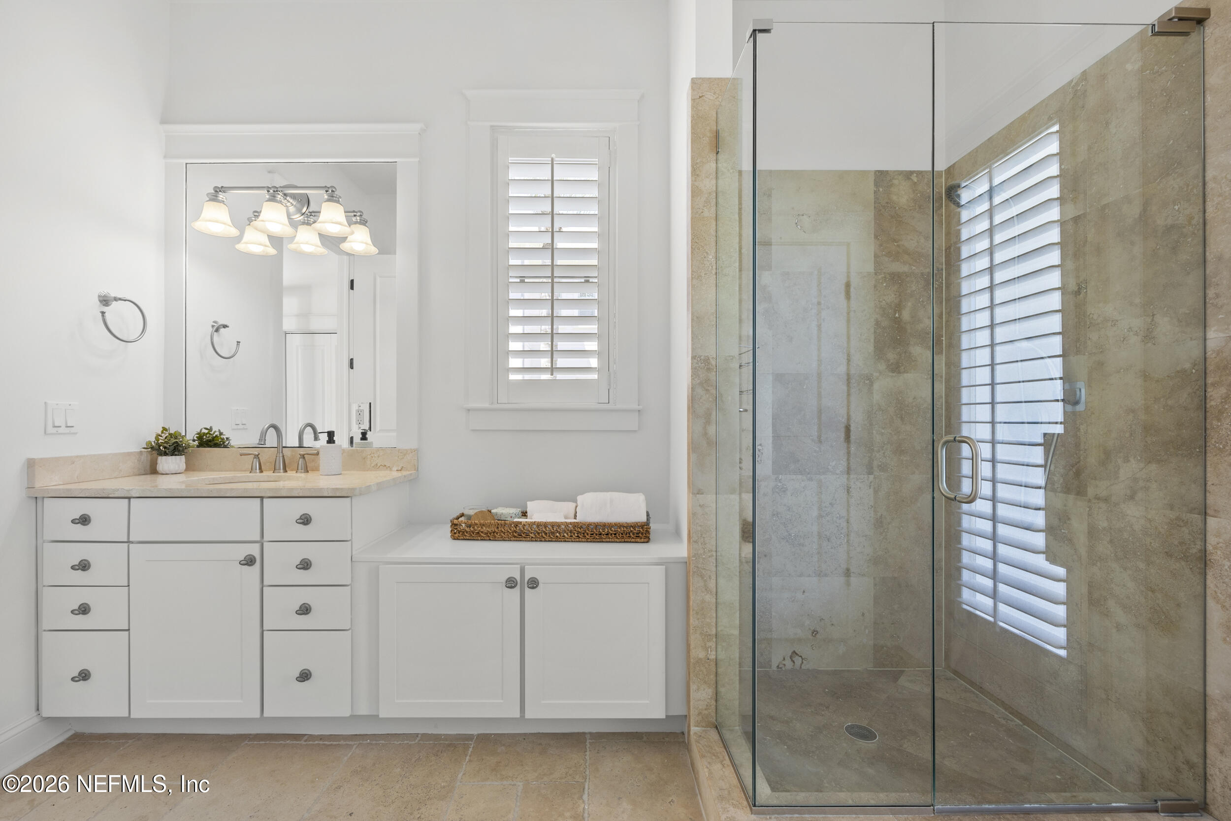 2912 Abaco Lane Jacksonville Beach, FL 32250 - Photo 22 of 46 a bathroom with a double vanity sink mirror and shower
