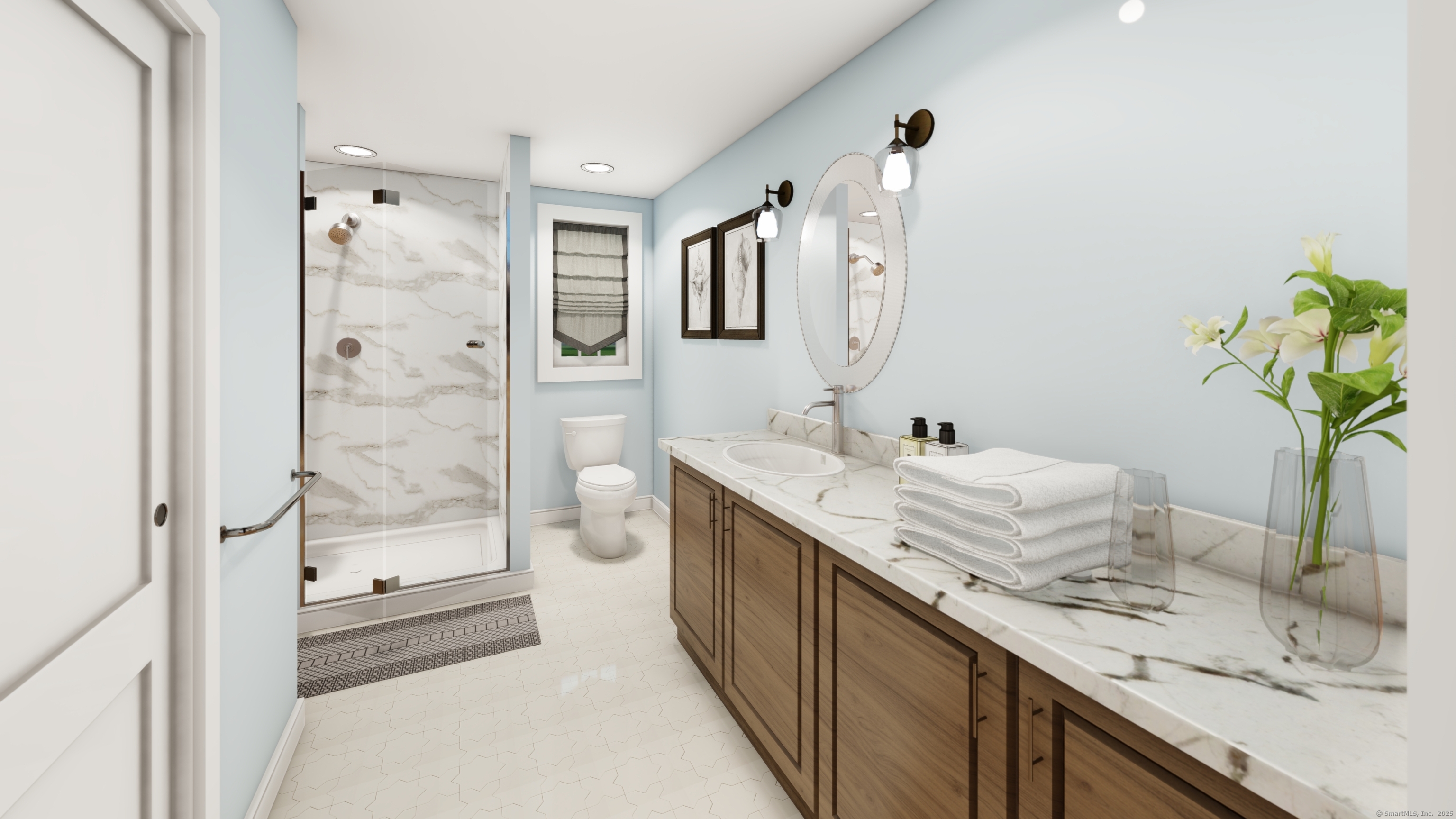 50 Benjamin Stanton Pentway Stonington, CT 06355 - Photo 12 of 15 a spacious bathroom with a granite countertop sink mirror and shower