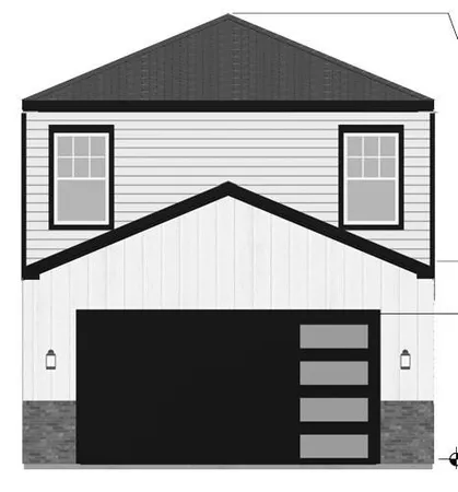 a black white building with a black white door