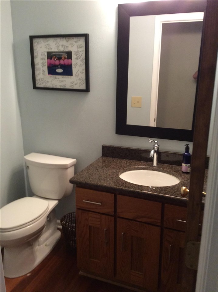 7169 Sentinel Road Rockford, IL 61107 - Photo 11 of 25 a bathroom with a granite countertop toilet a sink and a mirror