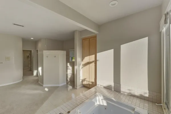 a view of a big room with closet and windows