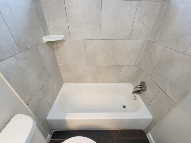 a bathroom with a bathtub