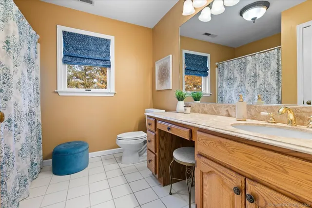 a bathroom with a sink a toilet and mirror
