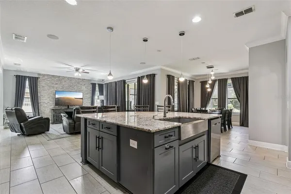 a kitchen with lots of counter top space