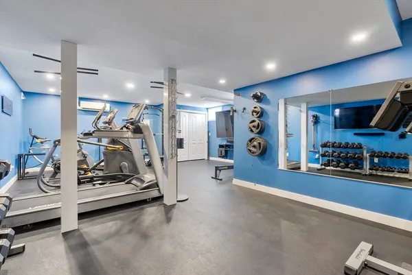 a view of a room with gym equipment