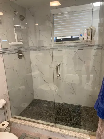 a bathroom with a shower