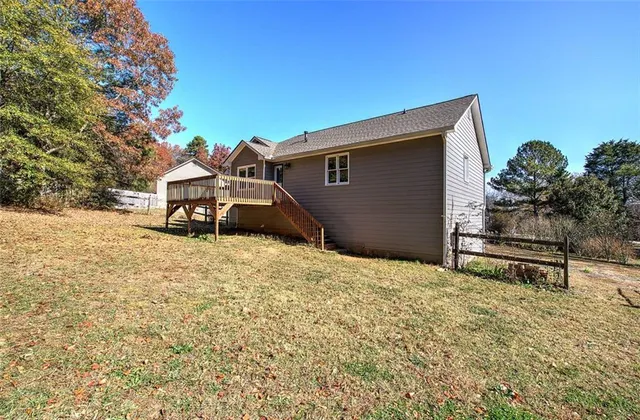 a wooden bench sitting in middle of a house