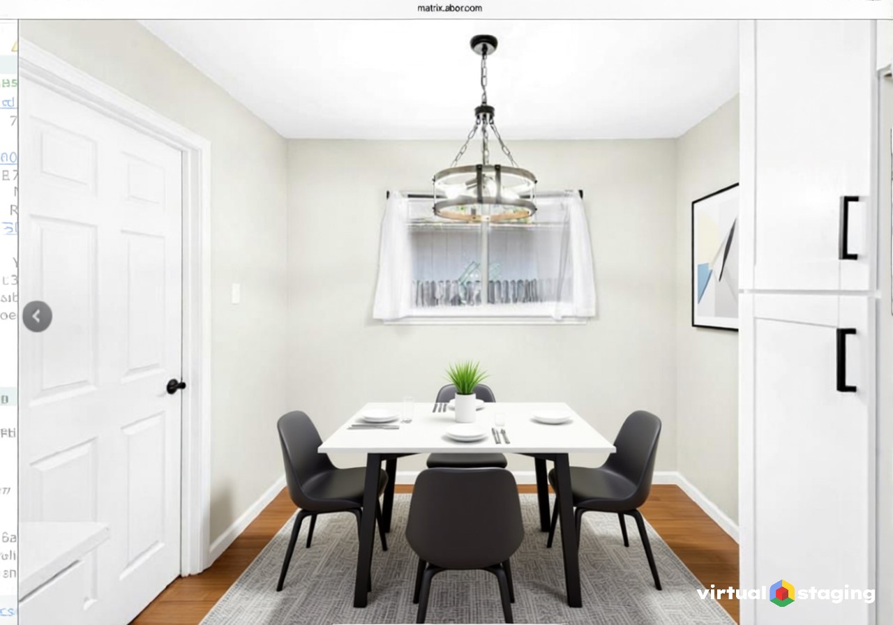 12904 Garfield Lane Austin, TX 78727 - Photo 18 of 31 Breakfast room with LVP wood finished floors and a pendant chandelier. Access to the garage and laundry space thru the door on the left. There is a workbench and several storage cabinets in the garage. The garage floors and ceiling are finished our which provide additional workspace. There is attic access and a new water heater in the garage, too. The attic has extra insulation added. Please see the Austin Energy audit Report for more information.