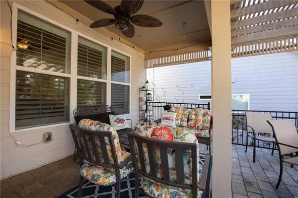 a view of a outdoor seating area with furniture