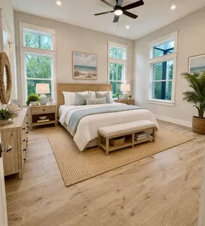 a spacious bedroom with a bed couch and a window